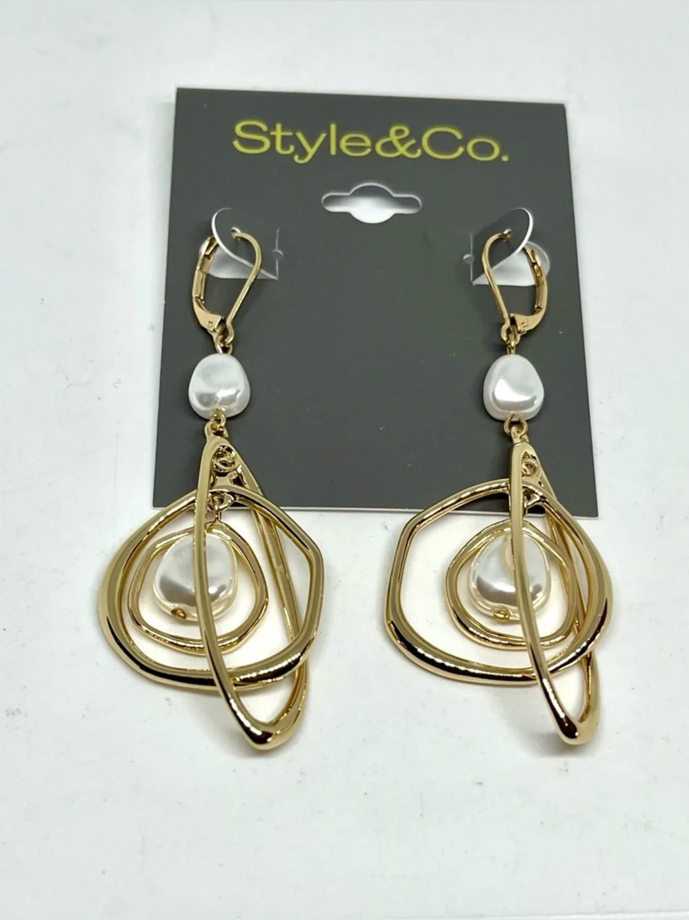 Style & Co. Gold and White Layered Hoop Pearl Drop Earrings